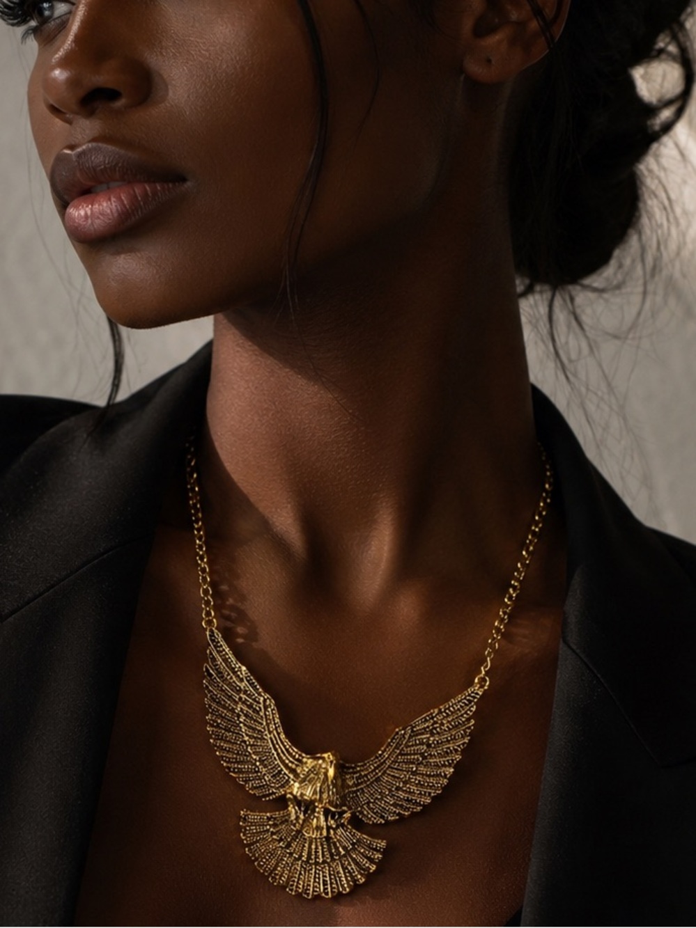 Gold Eagle Wing Statement Necklace